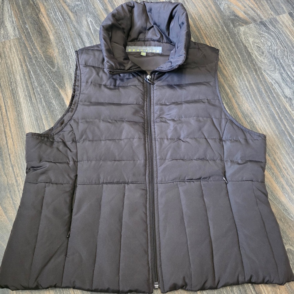 Kenneth Cole Reaction Womens XL Dark Brown Down Blend Puffer Vest Full Zip Quilt